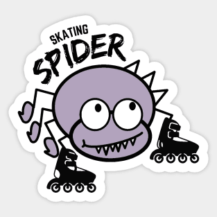 Comic, funny, ugly, poisonous, purple spider, with skates, skating madly Sticker